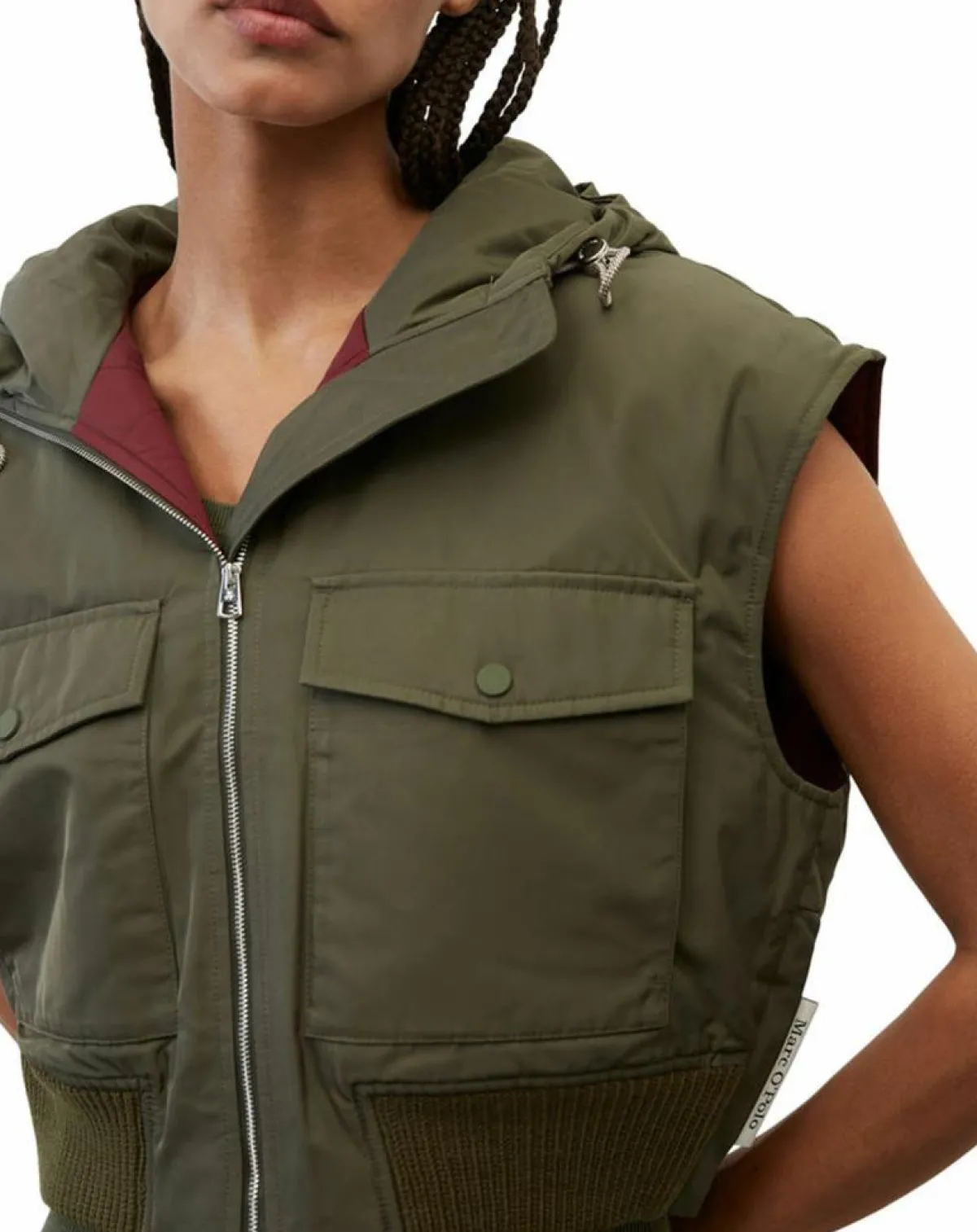 Marc O'Polo Vestes, Blousons|Blouson sans manches court à capuche kaki