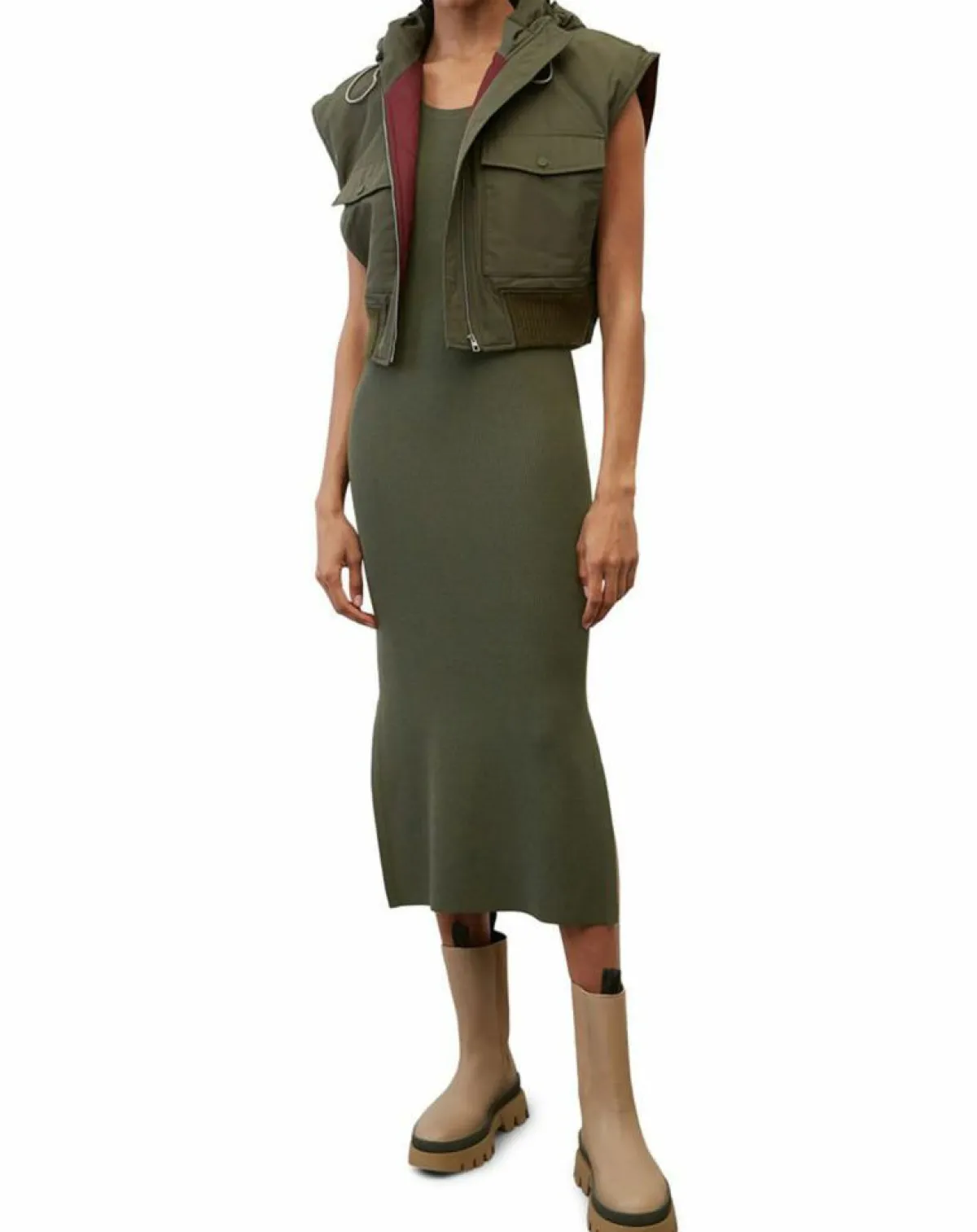 Marc O'Polo Vestes, Blousons|Blouson sans manches court à capuche kaki