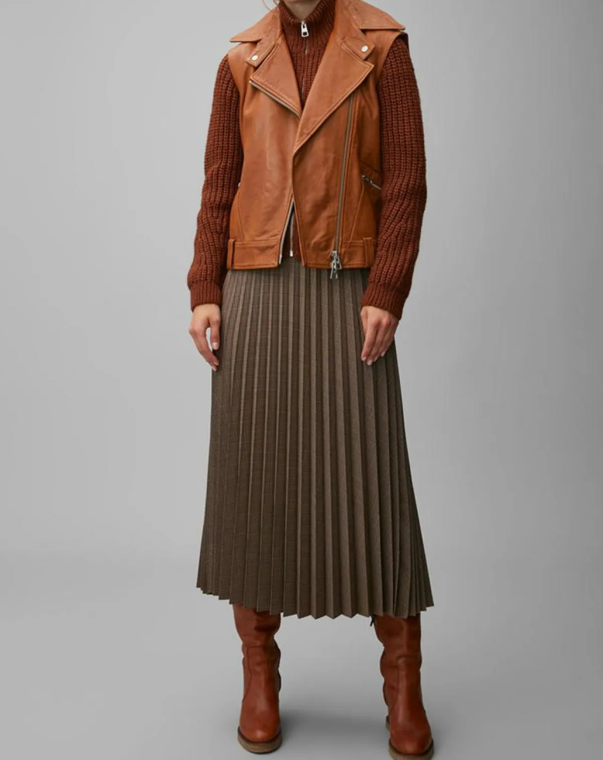 Marc O'Polo Vestes, Blousons|Blouson sans manches en Cuir d'Agneau marron clair