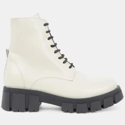Galeries Lafayette Bottines|Boots à lacets semelle épaisse beiges - Talon 4,5 cm