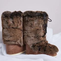 Moon Boot Bottines|Boots Après-ski en Velours de Cuir et fausse fourrure Soft Fur marron