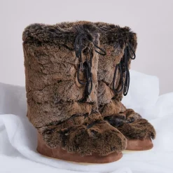 Moon Boot Bottines|Boots Après-ski en Velours de Cuir et fausse fourrure Soft Fur marron