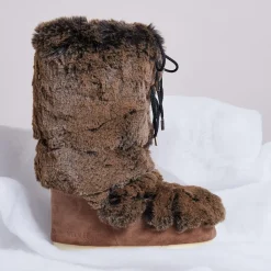 Moon Boot Bottines|Boots Après-ski en Velours de Cuir et fausse fourrure Soft Fur marron