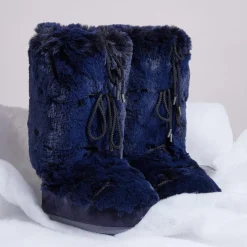 Moon Boot Bottines|Boots Après-ski en Velours de Cuir et fausse fourrure Soft Fur bleu foncé