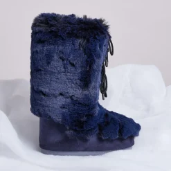 Moon Boot Bottines|Boots Après-ski en Velours de Cuir et fausse fourrure Soft Fur bleu foncé