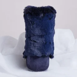 Moon Boot Bottines|Boots Après-ski en Velours de Cuir et fausse fourrure Soft Fur bleu foncé