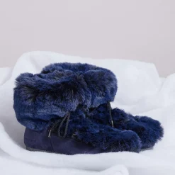 Moon Boot Bottines|Boots Après-ski en Velours de Cuir & fausse Fourrure Mid Soft Fur bleu foncé