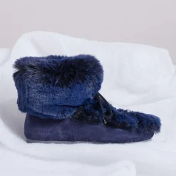 Moon Boot Bottines|Boots Après-ski en Velours de Cuir & fausse Fourrure Mid Soft Fur bleu foncé