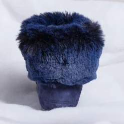 Moon Boot Bottines|Boots Après-ski en Velours de Cuir & fausse Fourrure Mid Soft Fur bleu foncé