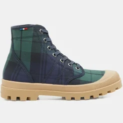 Pataugas Baskets|Boots Authentiques en Toile de Coton motif tartan bleu/vert