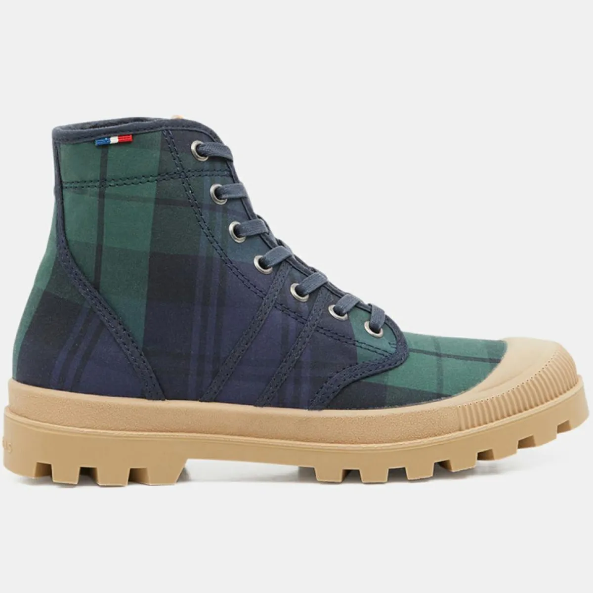 Pataugas Baskets|Boots Authentiques en Toile de Coton motif tartan bleu/vert