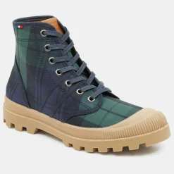 Pataugas Baskets|Boots Authentiques en Toile de Coton motif tartan bleu/vert