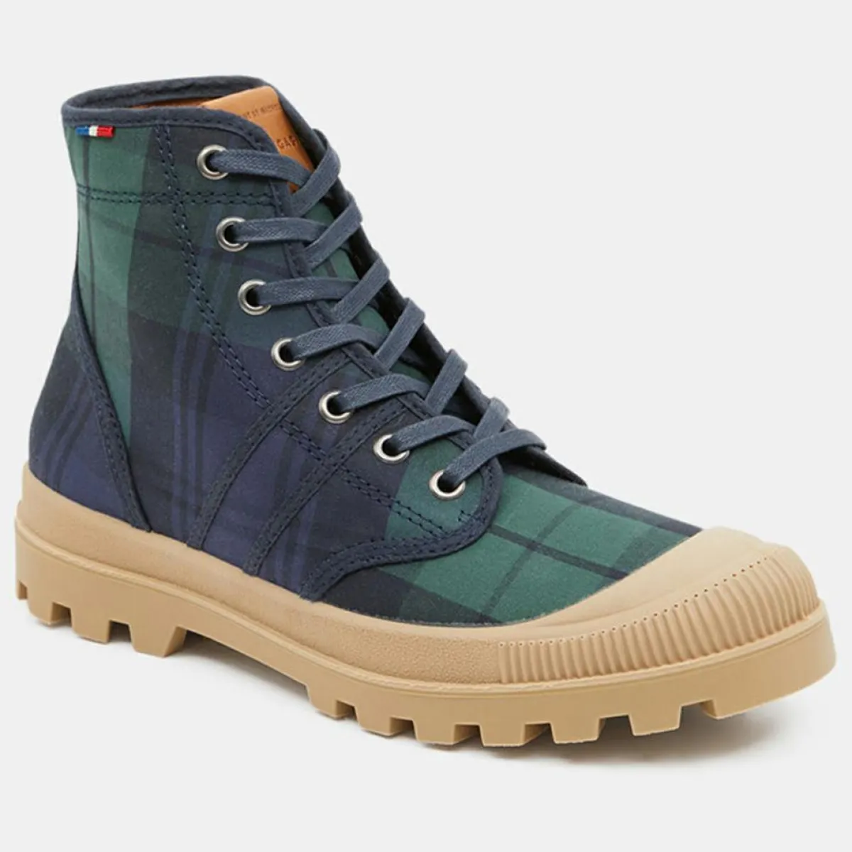 Pataugas Baskets|Boots Authentiques en Toile de Coton motif tartan bleu/vert