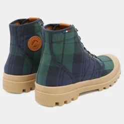 Pataugas Baskets|Boots Authentiques en Toile de Coton motif tartan bleu/vert