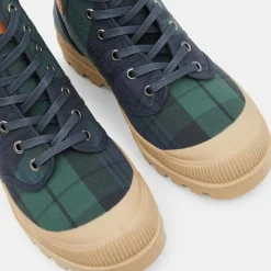 Pataugas Baskets|Boots Authentiques en Toile de Coton motif tartan bleu/vert