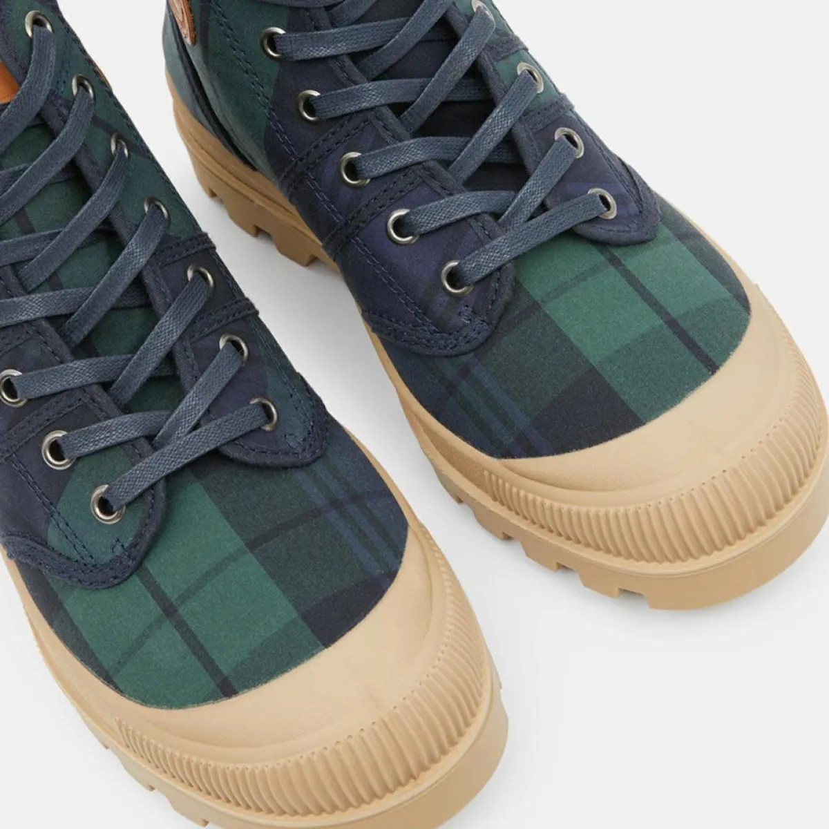 Pataugas Baskets|Boots Authentiques en Toile de Coton motif tartan bleu/vert