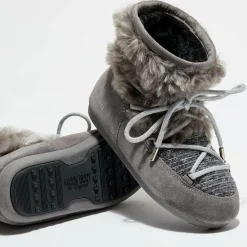 Moon Boot Bottes|Boots Basses en Velours de Cuir & Fausse Fourrure Side Wool grises