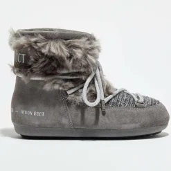 Moon Boot Bottes|Boots Basses en Velours de Cuir & Fausse Fourrure Side Wool grises