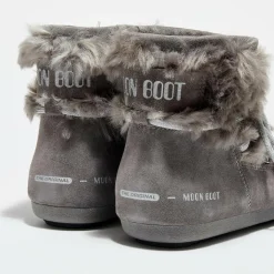 Moon Boot Bottes|Boots Basses en Velours de Cuir & Fausse Fourrure Side Wool grises