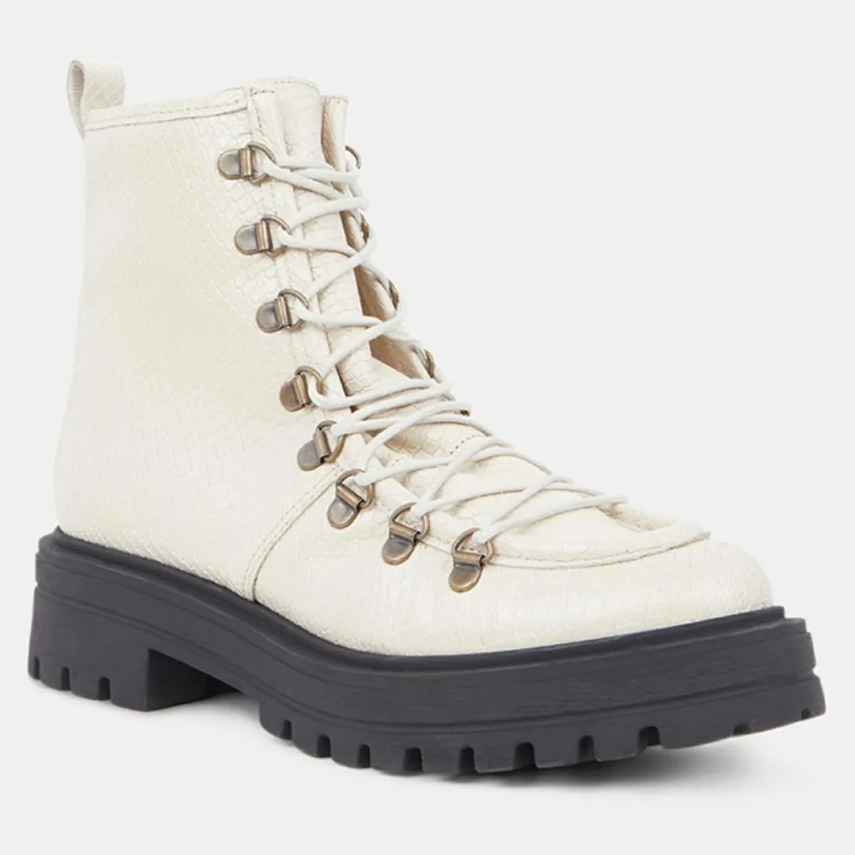 Galeries Lafayette Bottines|Boots de montagne à lacets Python beiges - Talon 4,5 cm