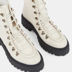 Galeries Lafayette Bottines|Boots de montagne à lacets Python beiges - Talon 4,5 cm