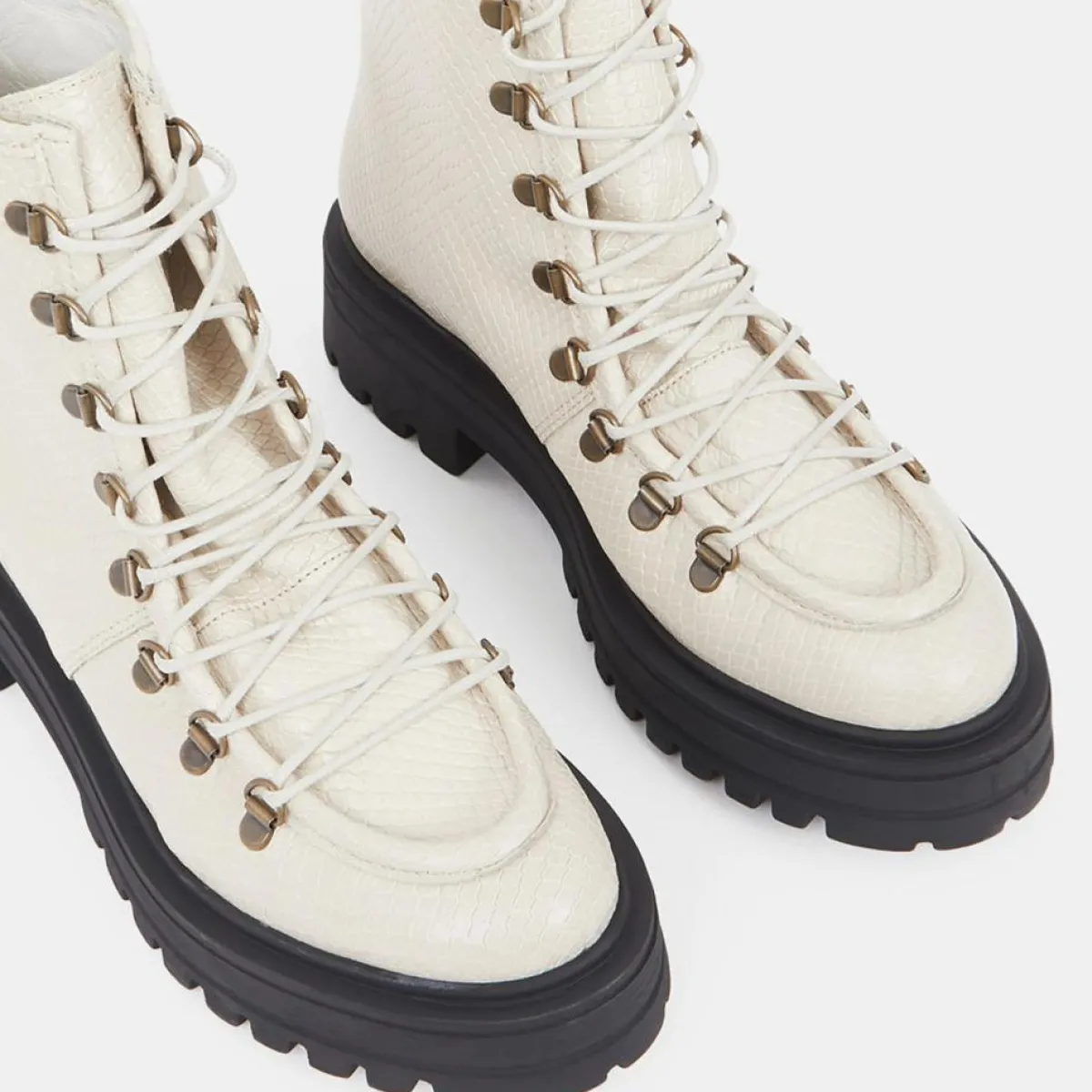 Galeries Lafayette Bottines|Boots de montagne à lacets Python beiges - Talon 4,5 cm