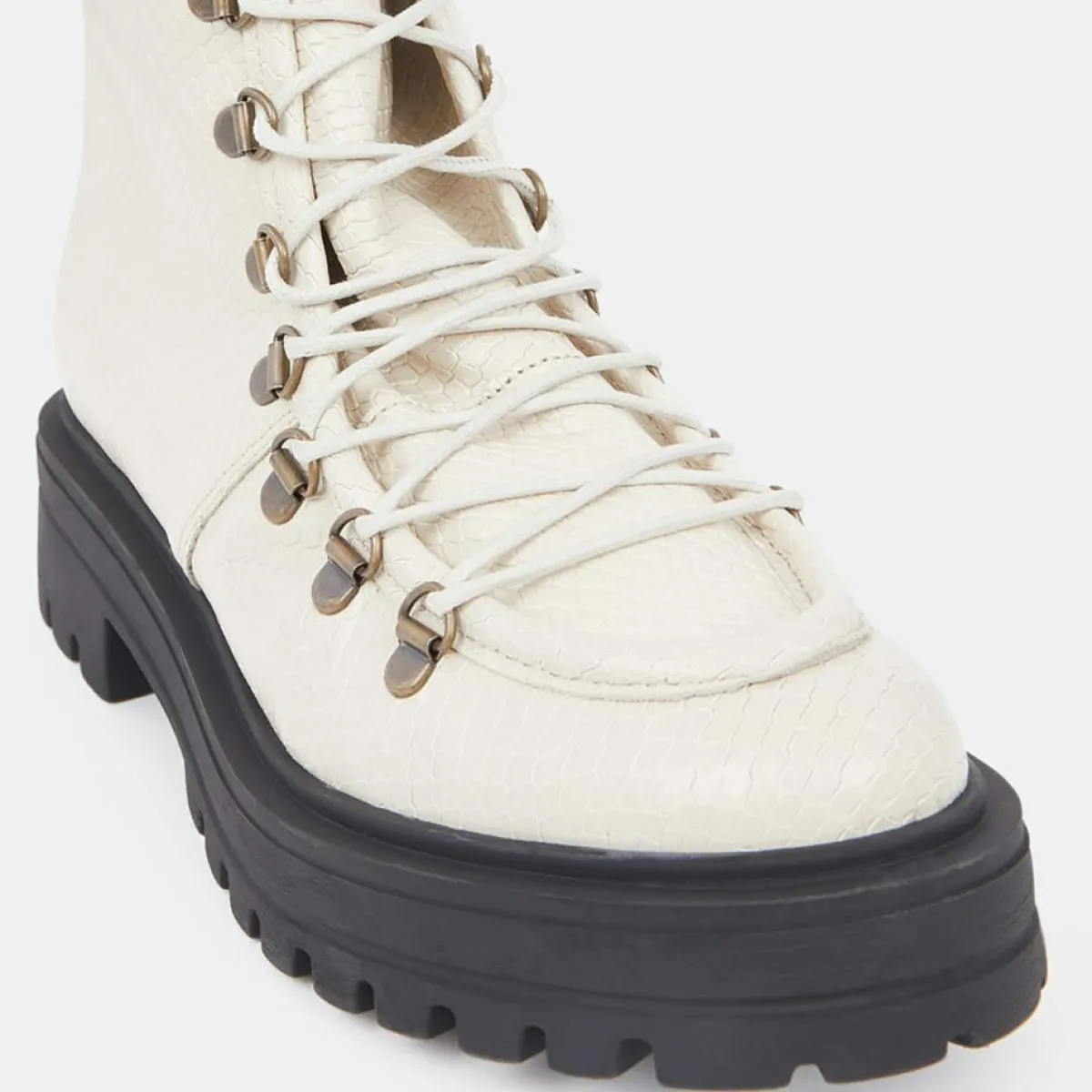 Galeries Lafayette Bottines|Boots de montagne à lacets Python beiges - Talon 4,5 cm