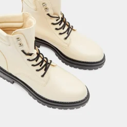 Galeries Lafayette Bottines|Boots en Cuir à lacets col matelassé beiges - Talon 3 cm