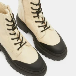 Galeries Lafayette Bottines|Boots en Cuir à lacets contrastées beiges - Talon 4,5 cm
