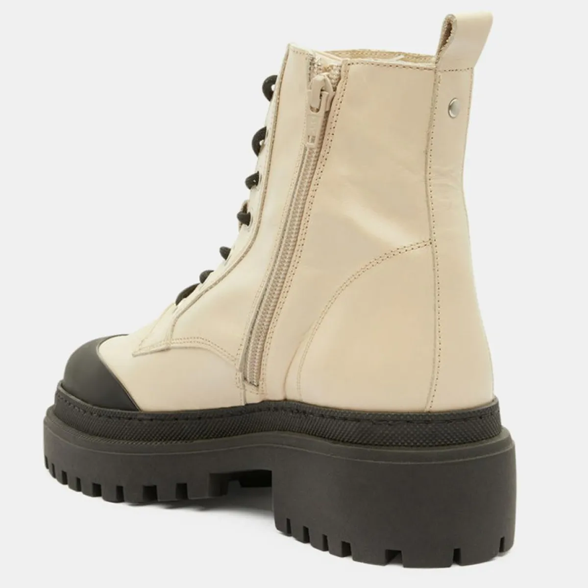 Galeries Lafayette Bottines|Boots en Cuir à lacets contrastées beiges - Talon 4,5 cm