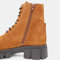 Galeries Lafayette Bottines|Boots en Cuir à lacets semelle épaisse camel - Talon 4,5 cm