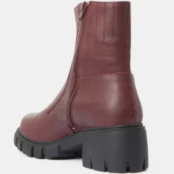 Galeries Lafayette Bottines|Boots en Cuir matelassées rouge bordeaux - Talon 5,5 cm