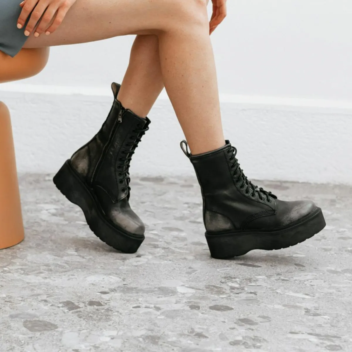 Jonak Bottines|Boots en Cuir Romy effet usé grises - Talon 6 cm
