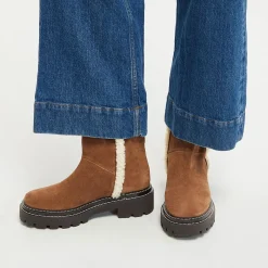 Galeries Lafayette Bottines|Boots en Velours de Cuir fourrée camel - Talon 5 cm