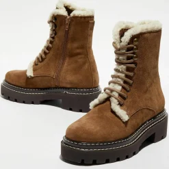 Galeries Lafayette Bottines|Boots fourrée lacets camel - Talon 5 cm