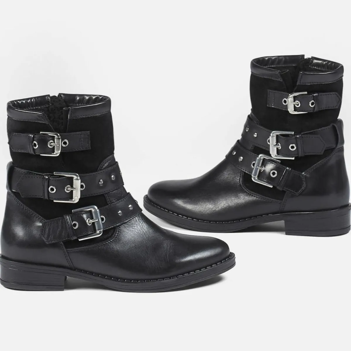 Cosmoparis Bottines|Boots fourrées en Cuir et Velours de Cuir Fitelo noires