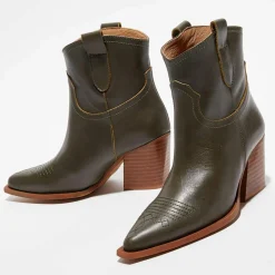 Apologie Bottines|Boots santiags en Cuir Lila kaki - Talon 7,5 cm