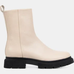 Galeries Lafayette Bottines|Boots zippé en Cuir lisse beiges - Talon 4 cm