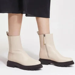 Galeries Lafayette Bottines|Boots zippé en Cuir lisse beiges - Talon 4 cm