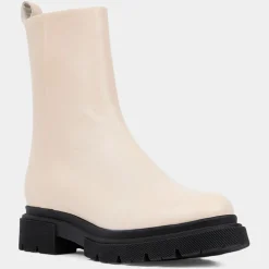 Galeries Lafayette Bottines|Boots zippé en Cuir lisse beiges - Talon 4 cm