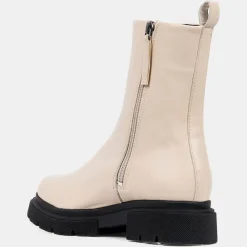Galeries Lafayette Bottines|Boots zippé en Cuir lisse beiges - Talon 4 cm