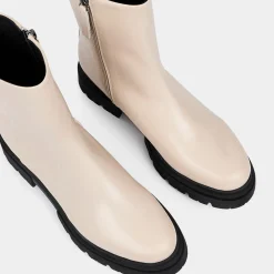 Galeries Lafayette Bottines|Boots zippé en Cuir lisse beiges - Talon 4 cm