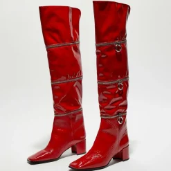 Free Lance Bottes|Bottes en Cuir Billi à multiples zips bordeaux - Talon 5 cm