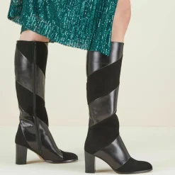 Cosmoparis Bottes|Bottes en Cuir et Velours de Cuir Cleha noires - Talon 7 cm