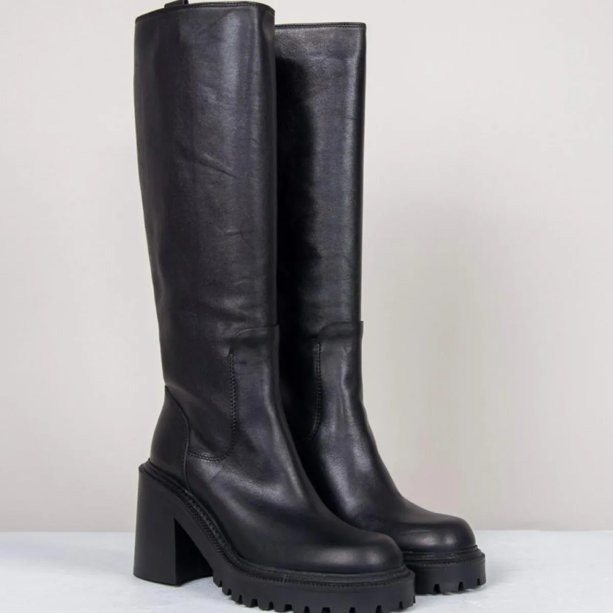 Vic Matie Bottes|Bottes en Cuir noires - Talon 8 cm