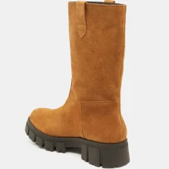 Galeries Lafayette Bottines|Bottes en Cuir semelle épaisse camel - Talon 4 cm