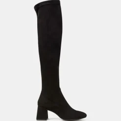 Galeries Lafayette Bottines|Bottes en Cuir stretch noires - Talon 7 cm