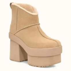 Ugg Bottines|Bottes en Velours de Cuir New Heights Platform Mini beiges - Talon 11,4 cm