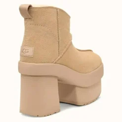 Ugg Bottines|Bottes en Velours de Cuir New Heights Platform Mini beiges - Talon 11,4 cm