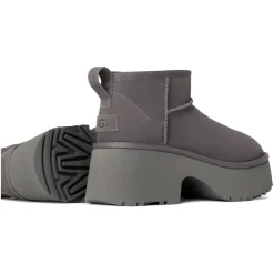 Ugg Bottines|Bottes en Velours de Cuir Classic Ultra Mini New Heights grises - Talon 7 cm